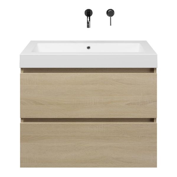Westkapelle badmeubel 80 cm eiken licht met quartz Cadzand-Q wastafel wit mat