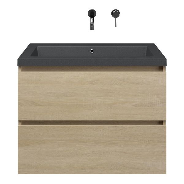 Westkapelle badmeubel 80 cm eiken licht met quartz Cadzand-Q wastafel grijs mat, zonder kraangat