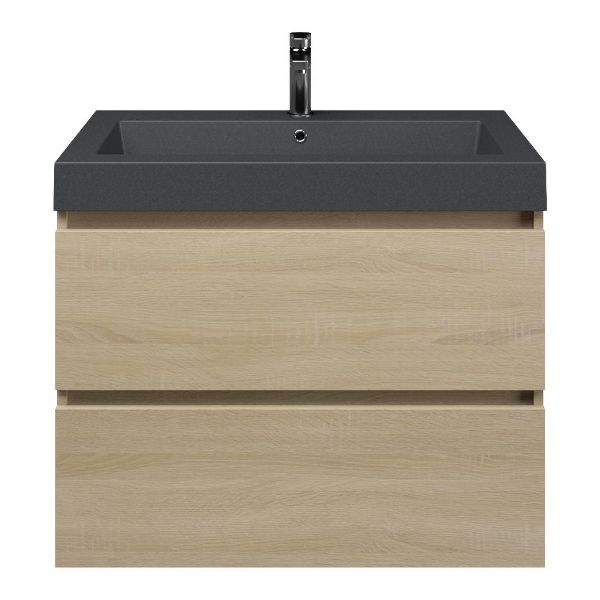 Westkapelle badmeubel 80 cm eiken licht met quartz Cadzand-Q wastafel grijs mat, 1 kraangat