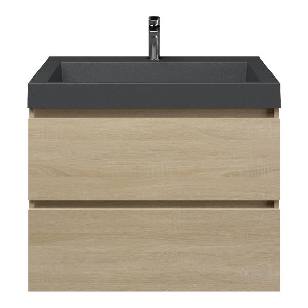 Westkapelle badmeubel 80 cm eiken licht met quartz Haamstede-q wastafel grijs mat, 1 kraangat