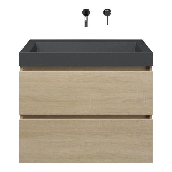 Westkapelle badmeubel 80 cm eiken licht met quartz Haamstede-q wastafel grijs mat, zonder kraangat