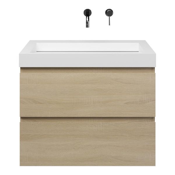 Westkapelle badmeubel 80 cm eiken licht met solid surface Solid wastafel wit mat