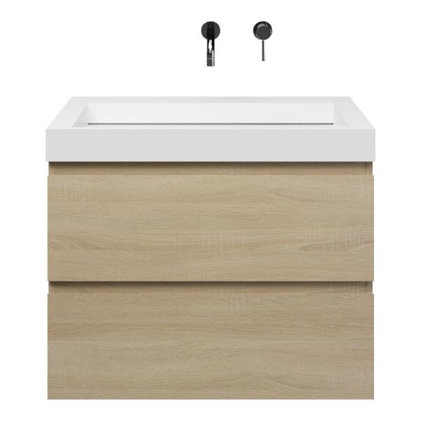 Westkapelle badmeubel 80 cm eiken licht met solid surface Solid wastafel wit glans