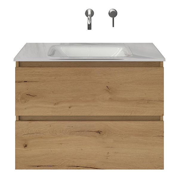 Westkapelle badmeubel 80 cm eiken natuur met glazen Glass wastafel wit glans