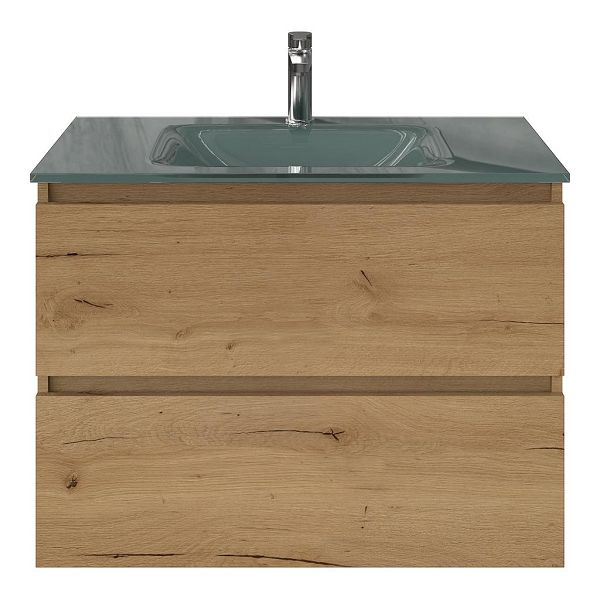 Westkapelle badmeubel 80 cm eiken natuur met glazen Glass wastafel zilvergrijs