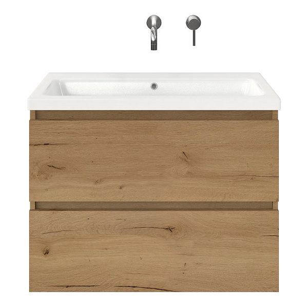 Westkapelle badmeubel 80 cm eiken natuur met keramische Dishoek wastafel wit glans, zonder kraangat