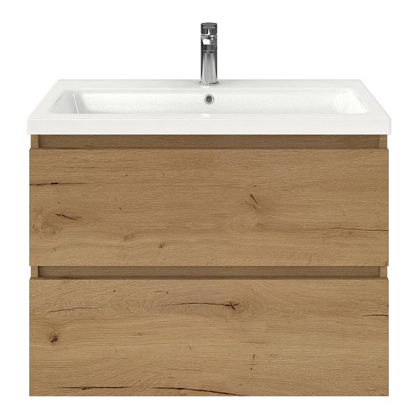 Westkapelle badmeubel 80 cm eiken natuur met keramische Dishoek wastafel wit glans, 1 kraangat
