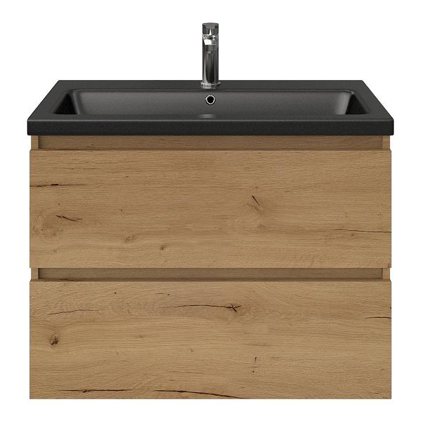 Westkapelle badmeubel 80 cm eiken natuur met keramische Dishoek wastafel zwart mat, 1 kraangat