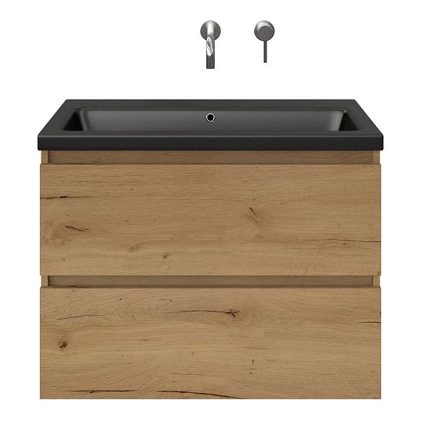 Westkapelle badmeubel 80 cm eiken natuur met keramische Dishoek wastafel zwart mat, zonder kraangat