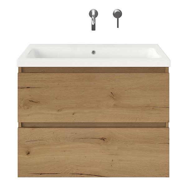 Westkapelle badmeubel 80 cm eiken natuur met keramische Dishoek wastafel wit mat, zonder kraangat