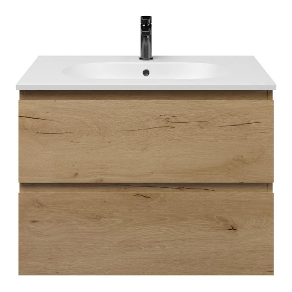 Westkapelle badmeubel 80 cm eiken natuur met keramische Ellemeet wastafel wit mat keramiek