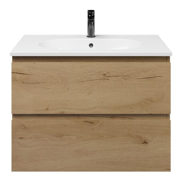 Westkapelle badmeubel 80 cm eiken natuur met keramische Ellemeet wastafel wit glans