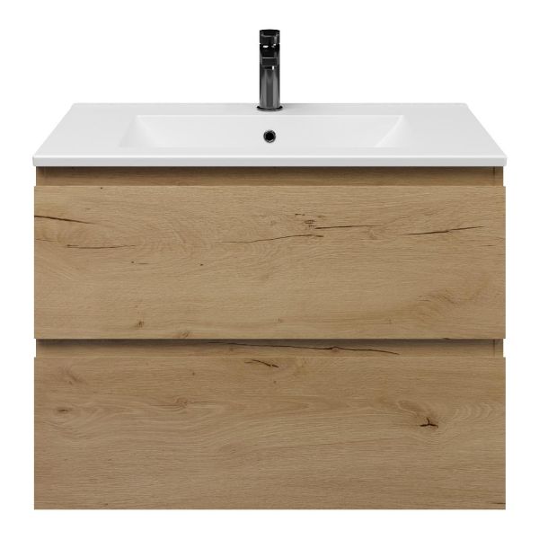 Westkapelle badmeubel 80 cm eiken natuur met keramische Huisduinen wastafel wit mat