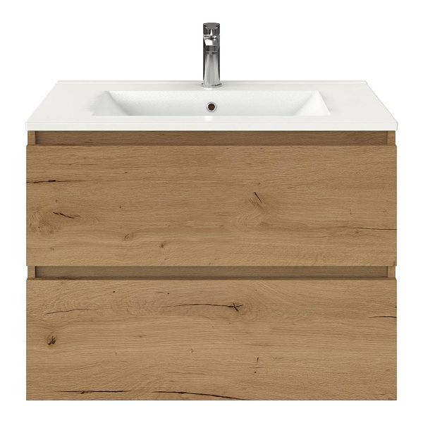 Westkapelle badmeubel 80 cm eiken natuur met keramische Huisduinen wastafel wit glans