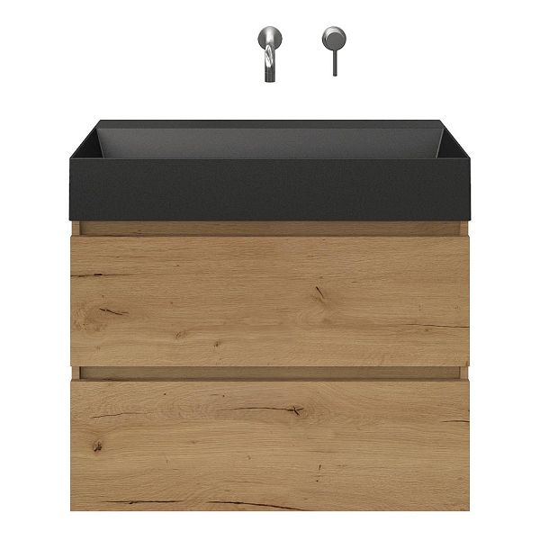 Westkapelle badmeubel 80 cm eiken natuur met keramische Marken wastafel zwart mat, zonder kraangat