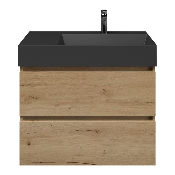Westkapelle badmeubel 80 cm eiken natuur met keramische Marken wastafel rechts zwart mat, 1 kraangat