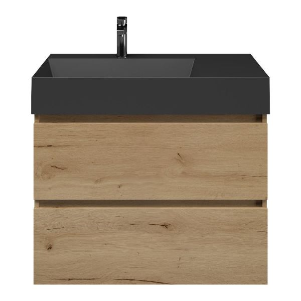 Westkapelle badmeubel 80 cm eiken natuur met keramische Marken wastafel links zwart mat, 1 kraangat