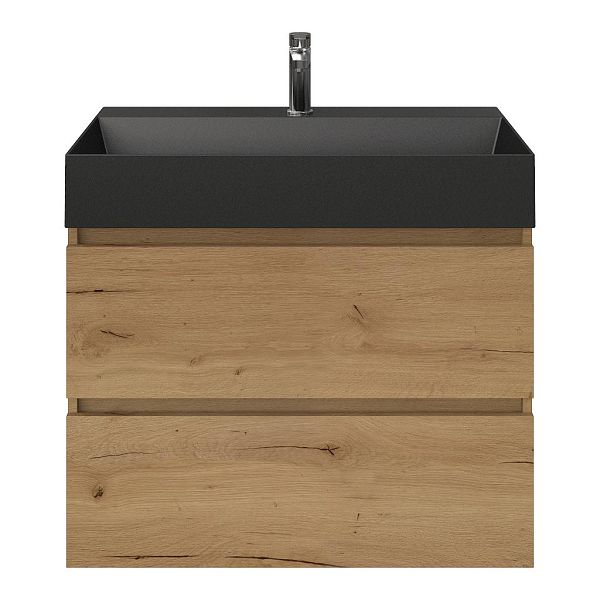 Westkapelle badmeubel 80 cm eiken natuur met keramische Marken wastafel zwart mat, 1 kraangat