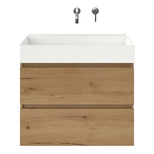 Westkapelle badmeubel 80 cm eiken natuur met keramische Marken wastafel wit glans, zonder kraangat