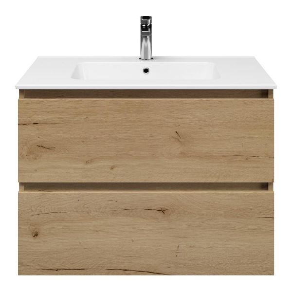 Westkapelle badmeubel 80 cm eiken natuur met keramische Quadra wastafel wit glans