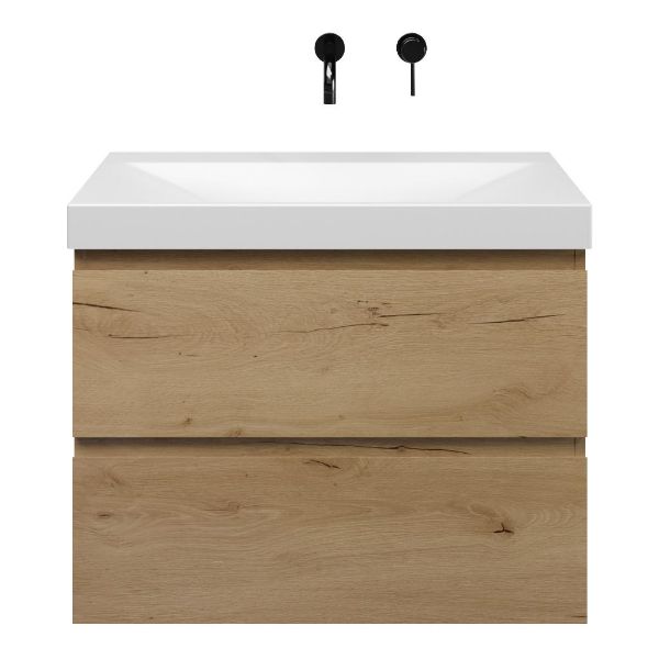 Westkapelle badmeubel 80 cm eiken natuur met keramische Rockanje wastafel wit mat, zonder kraangat