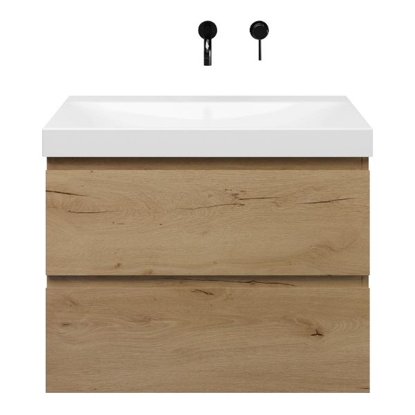 Westkapelle badmeubel 80 cm eiken natuur met keramische Rockanje wastafel wit glans, zonder kraangat