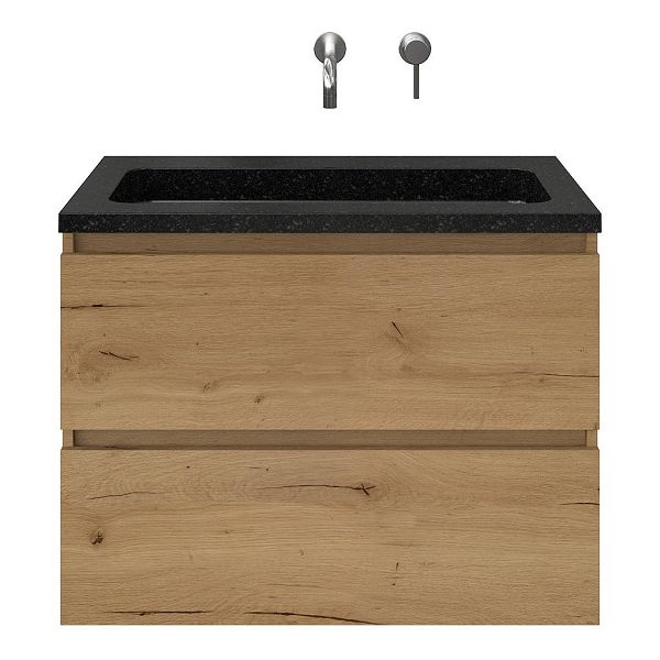 Westkapelle badmeubel 80 cm eiken natuur met natuurstenen Square wastafel shanxi black