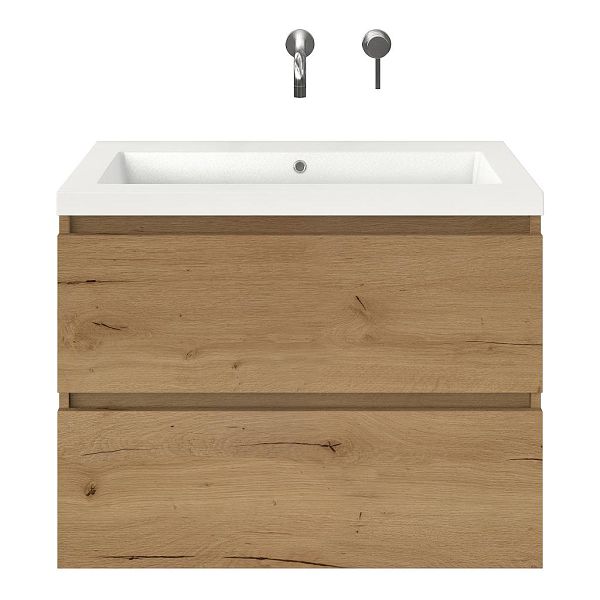 Westkapelle badmeubel 80 cm eiken natuur met polystone Cadzand wastafel wit glans, zonder kraangat, 62 cm hoog