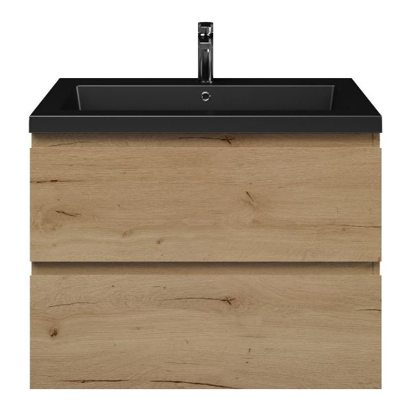 Westkapelle badmeubel 80 cm eiken natuur met polystone Cadzand wastafel zwart mat, 1 kraangat