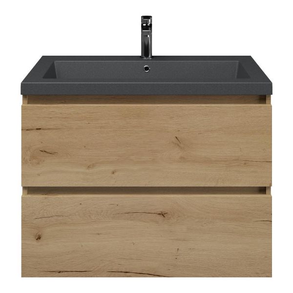 Westkapelle badmeubel 80 cm eiken natuur met polystone Cadzand wastafel grijs mat