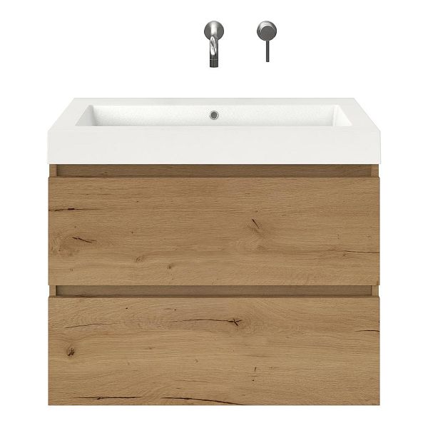 Westkapelle badmeubel 80 cm eiken natuur met polystone Cadzand wastafel wit glans, zonder kraangat, 66 cm hoog