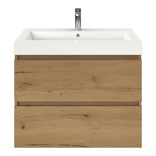 Westkapelle badmeubel 80 cm eiken natuur met polystone Cadzand wastafel wit glans, 1 kraangat, 66 cm hoog