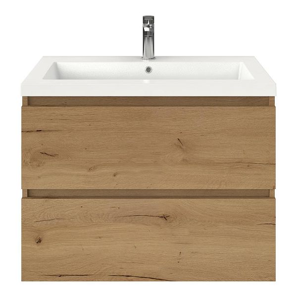 Westkapelle badmeubel 80 cm eiken natuur met polystone Cadzand wastafel wit glans, 1 kraangat, 62 cm hoog