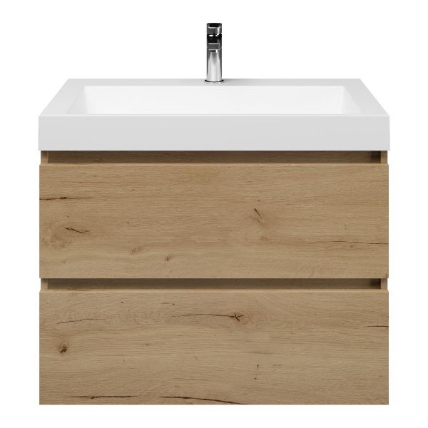 Westkapelle badmeubel 80 cm eiken natuur met polystone Haamstede wastafel wit mat, 1 kraangat
