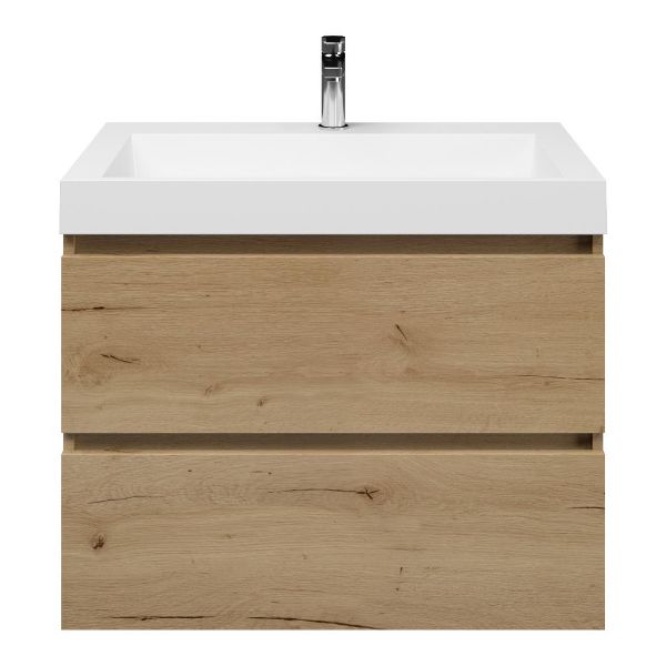 Westkapelle badmeubel 80 cm eiken natuur met polystone Haamstede wastafel wit glans, 1 kraangat