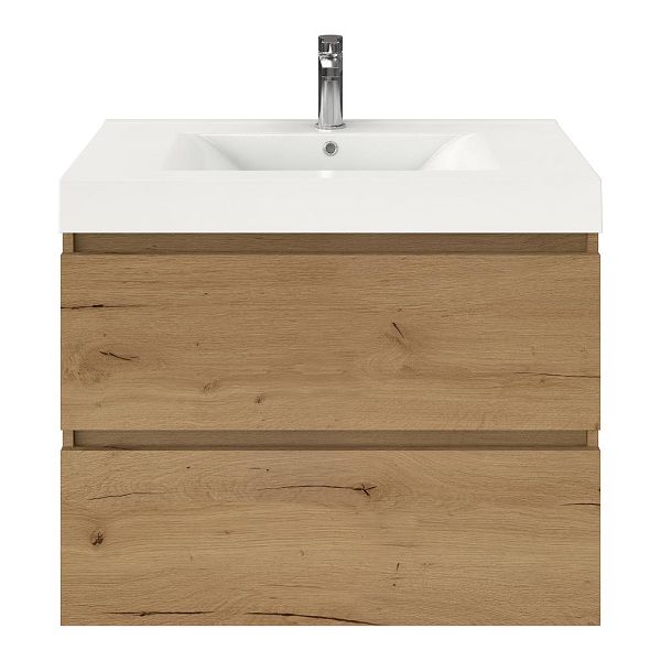 Westkapelle badmeubel 80 cm eiken natuur met polystone Wave wastafel wit glans