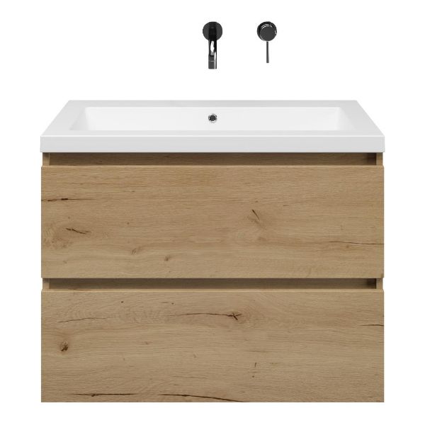 Westkapelle badmeubel 80 cm eiken natuur met quartz Cadzand-Q wastafel wit mat