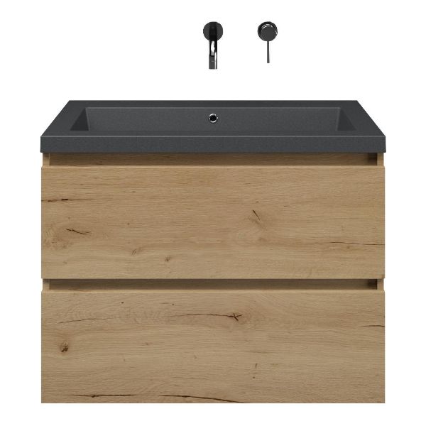 Westkapelle badmeubel 80 cm eiken natuur met quartz Cadzand-Q wastafel grijs mat, zonder kraangat