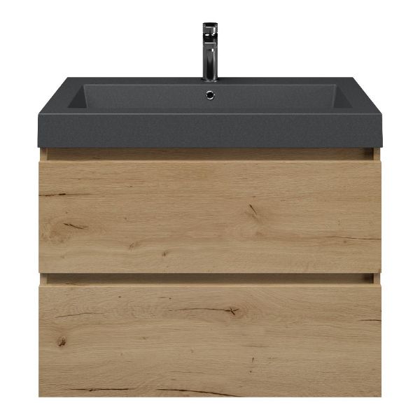 Westkapelle badmeubel 80 cm eiken natuur met quartz Cadzand-Q wastafel grijs mat, 1 kraangat