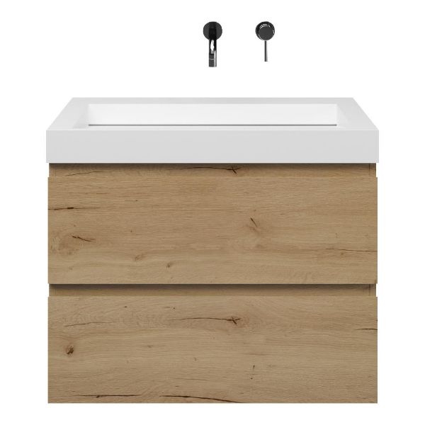 Westkapelle badmeubel 80 cm eiken natuur met solid surface Solid wastafel wit mat
