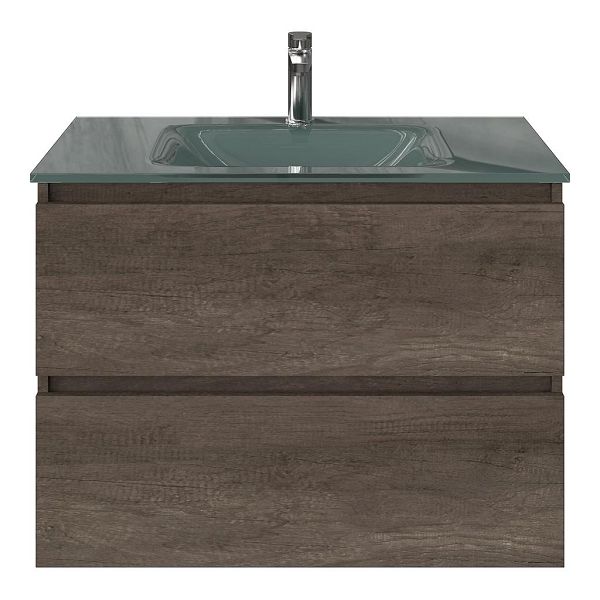 Westkapelle badmeubel 80 cm olm donker grijs met glazen Glass wastafel zilvergrijs