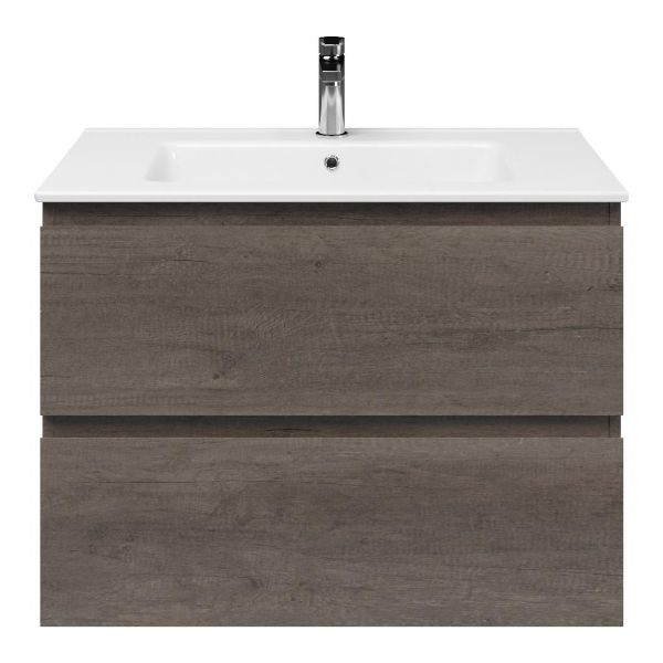 Westkapelle badmeubel 80 cm olm donker grijs met keramische Callantsoog wastafel wit glans, 1 kraangat