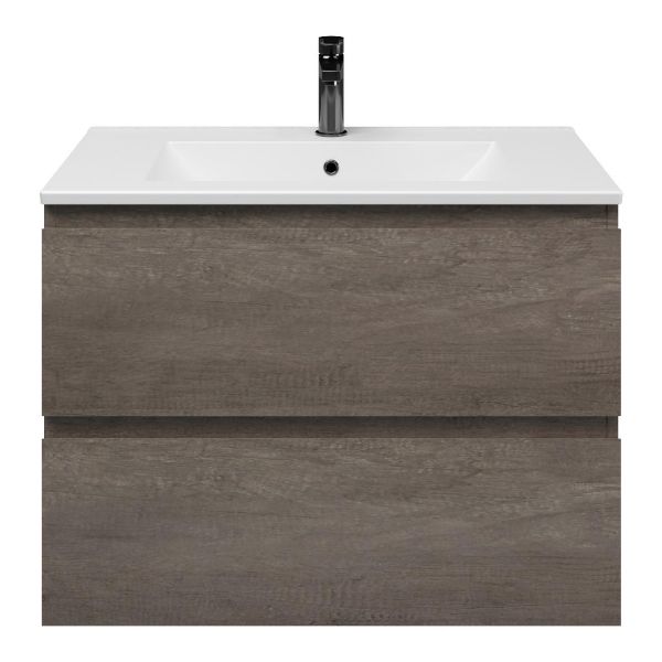 Westkapelle badmeubel 80 cm olm donker grijs met keramische Huisduinen wastafel wit mat