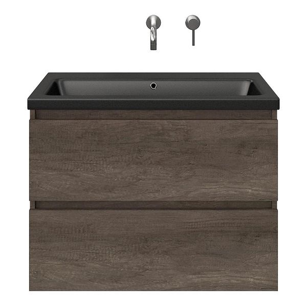 Westkapelle badmeubel 80 cm olm donker grijs met keramische Dishoek wastafel zwart mat, zonder kraangat