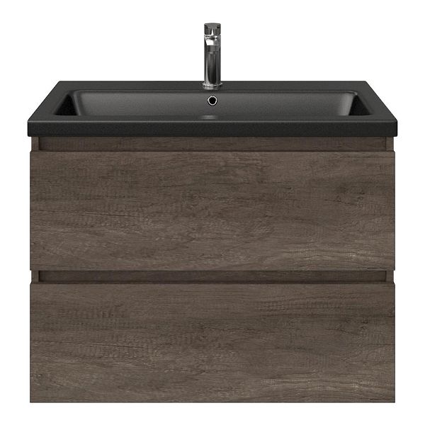 Westkapelle badmeubel 80 cm olm donker grijs met keramische Dishoek wastafel zwart mat, 1 kraangat