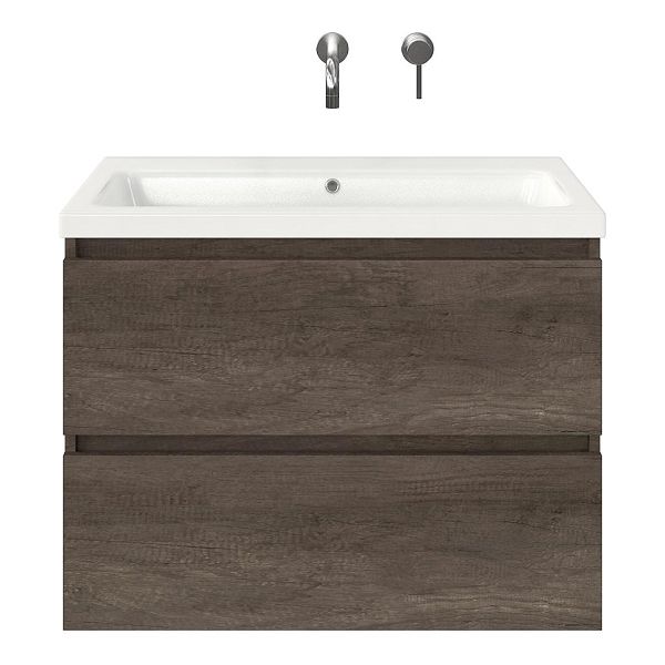 Westkapelle badmeubel 80 cm olm donker grijs met keramische Dishoek wastafel wit glans, zonder kraangat