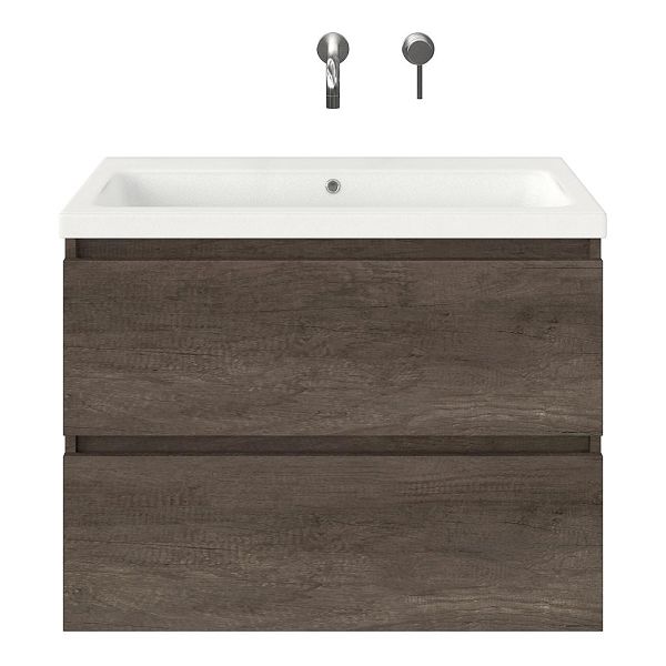 Westkapelle badmeubel 80 cm olm donker grijs met keramische Dishoek wastafel wit mat, zonder kraangat