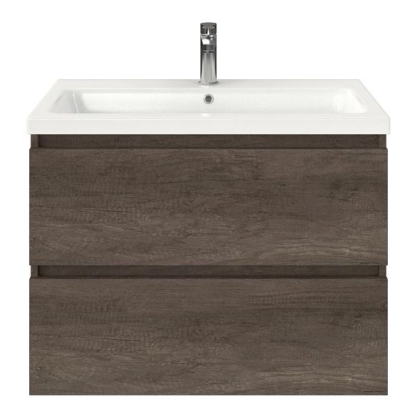 Westkapelle badmeubel 80 cm olm donker grijs met keramische Dishoek wastafel wit glans, 1 kraangat