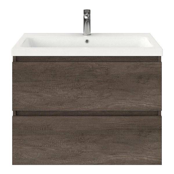 Westkapelle badmeubel 80 cm olm donker grijs met keramische Dishoek wastafel wit mat, 1 kraangat