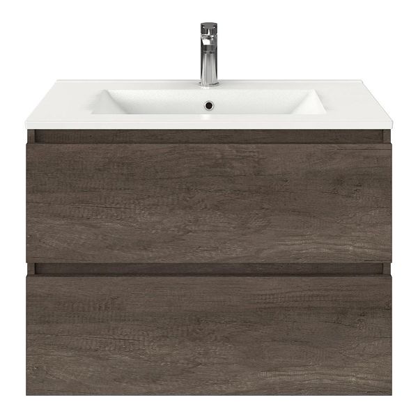 Westkapelle badmeubel 80 cm olm donker grijs met keramische Huisduinen wastafel wit glans